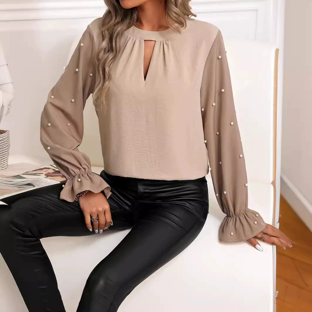 H&M Pearl Embellished Bell Sleeve Long Sleeve Blouse